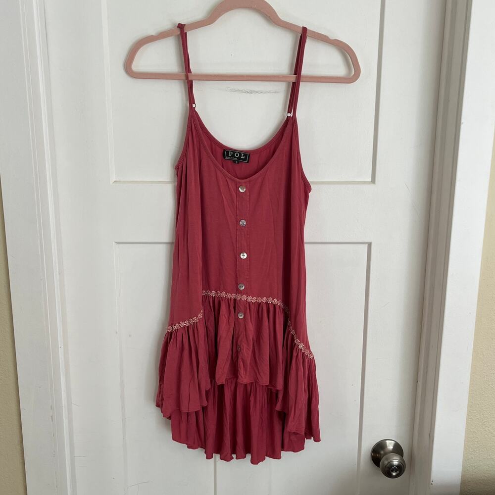 POL Hi Low Tank Top Ruffle Hem Pink Small Boho Feminine